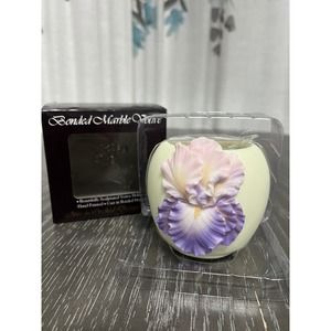 Ibis & Orchid Design Bonded Marble Handpainted Votive Purple Bearded Iris - New